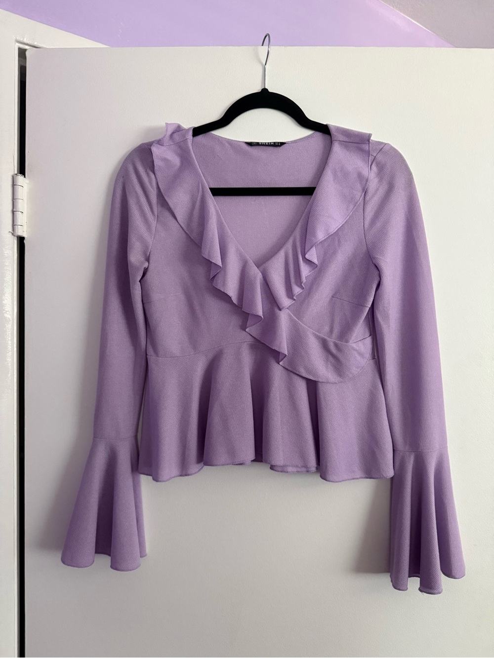 SHEIN Lavender Ruffle Peplum V-Neck Blouse